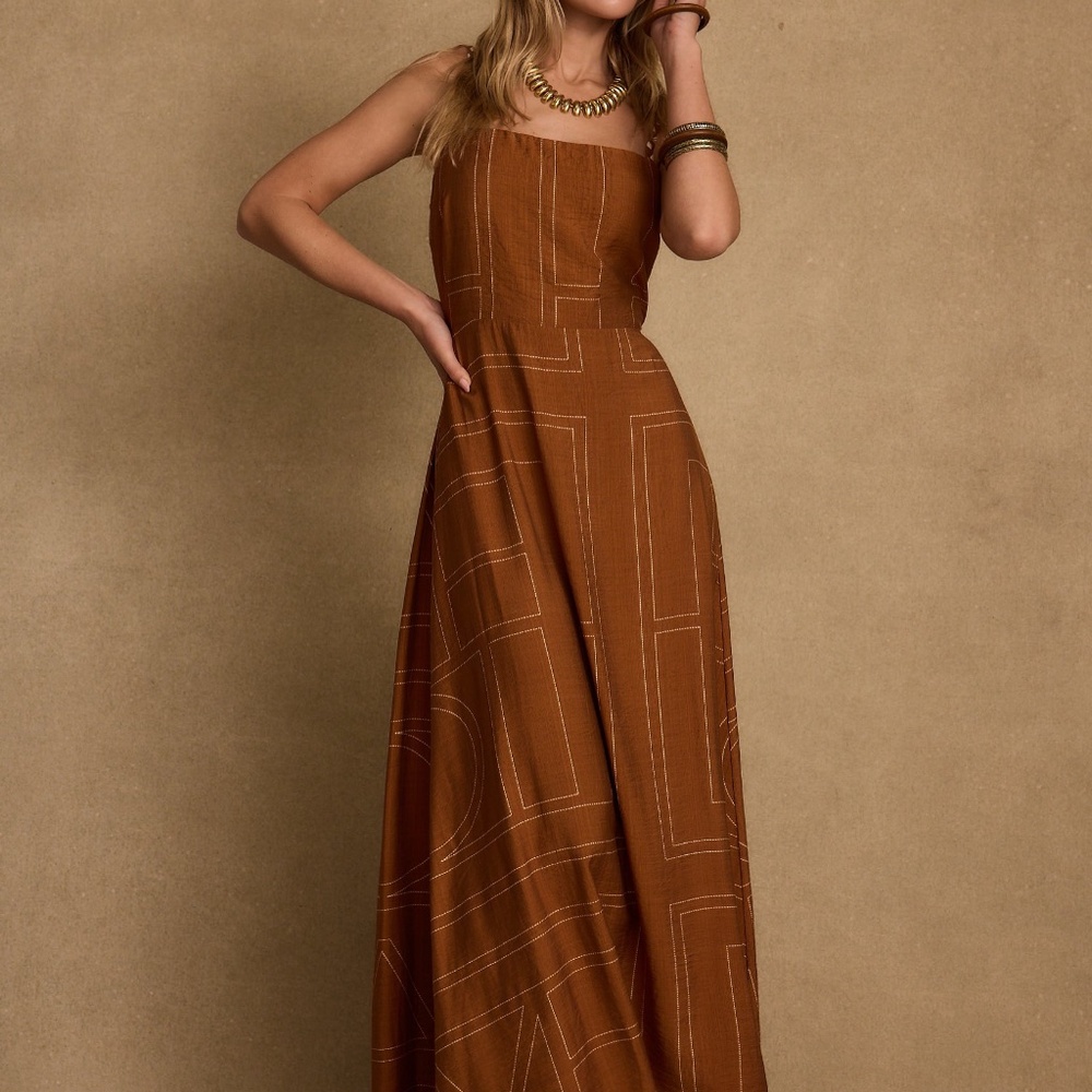 12th Tribe Sol Terracotta Abstract Maxi Dress Size Medium